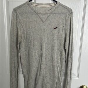 Hollister Gray Long Sleeve Tee with Ribbed Trim